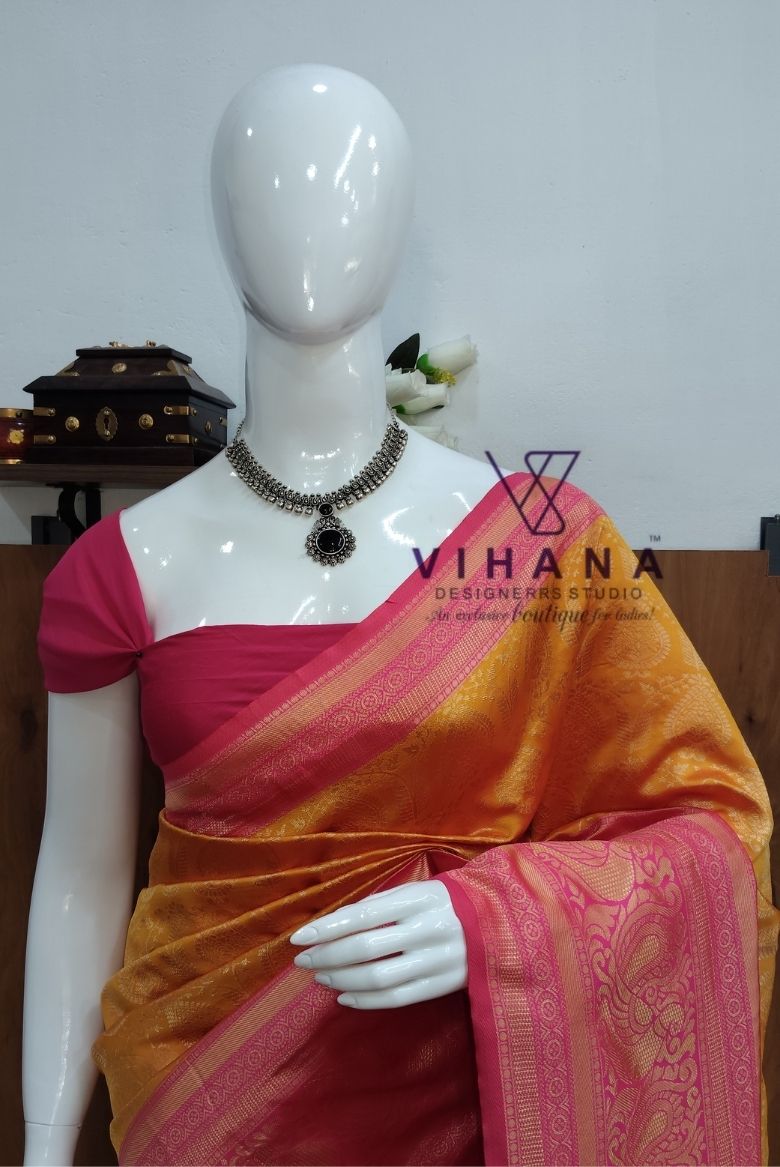 Yellow Soft Semi Silk Saree - Image 3