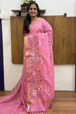 Pink Kota Doria Organza Silk Sareee