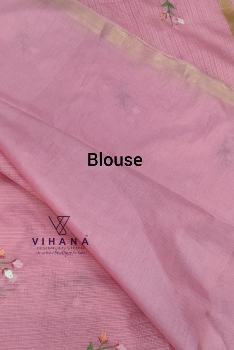 Pink Kota Doria Organza Silk Sareee - Image 6