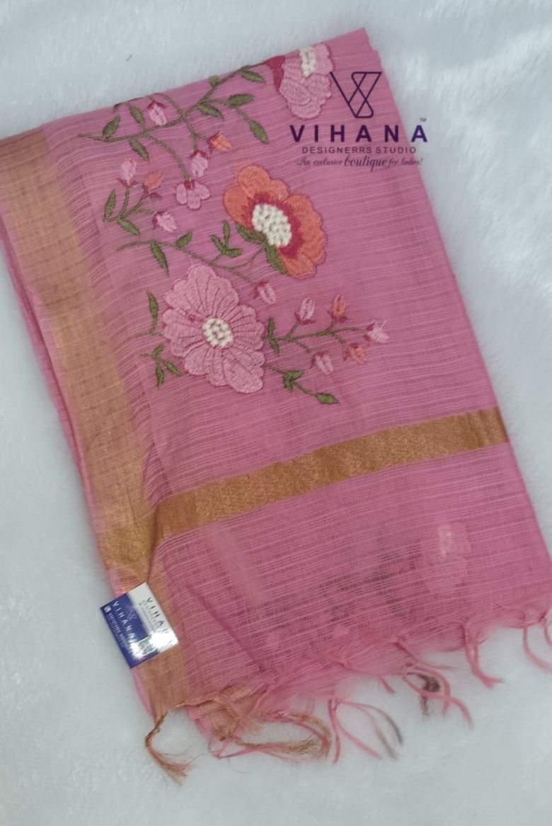 Pink Kota Doria Organza Silk Sareee - Image 7