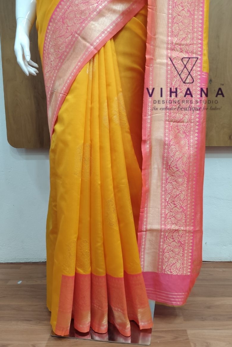 Yellow Soft Semi Silk Saree - Image 2
