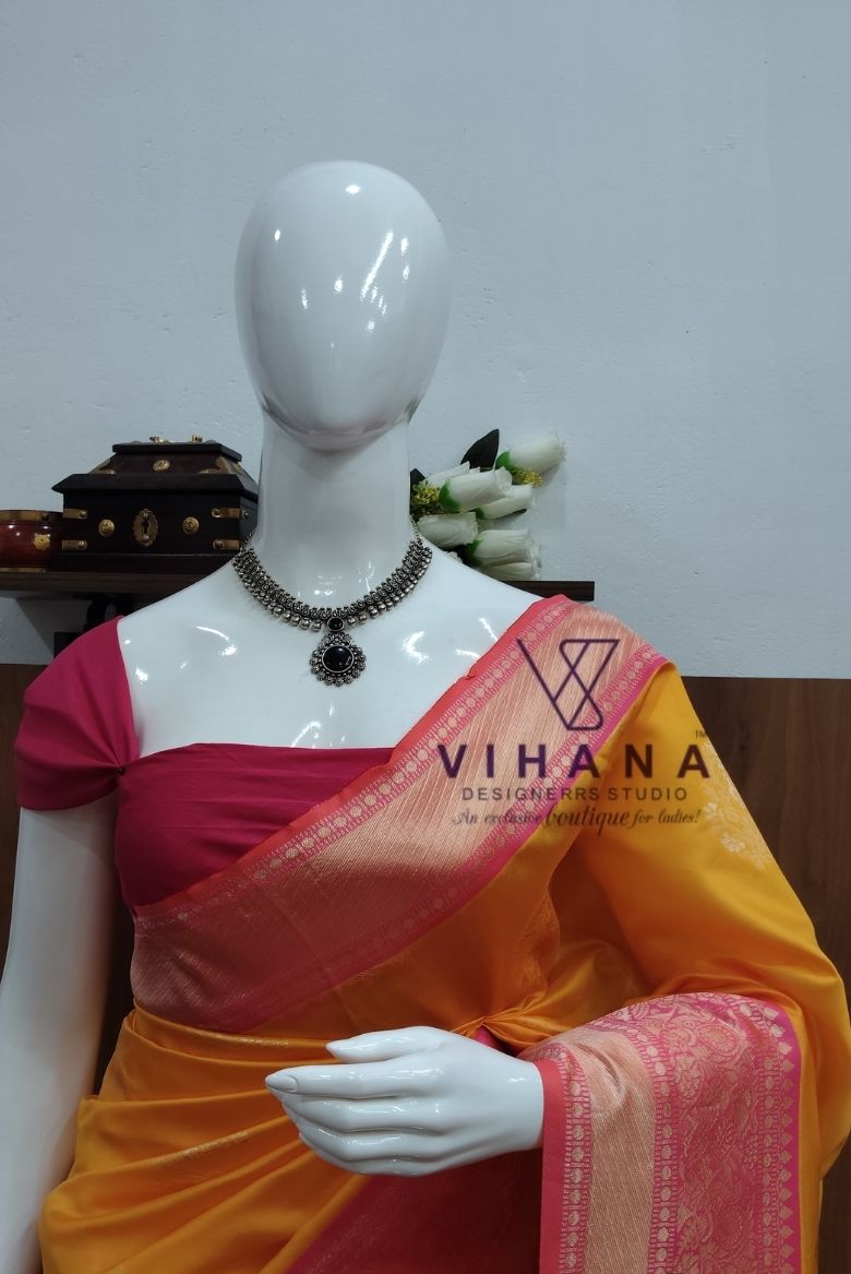 Yellow Soft Semi Silk Saree - Image 3