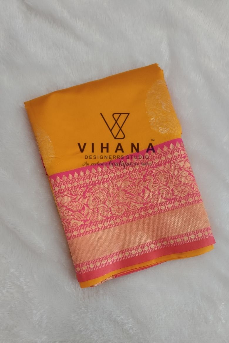 Yellow Soft Semi Silk Saree - Image 4