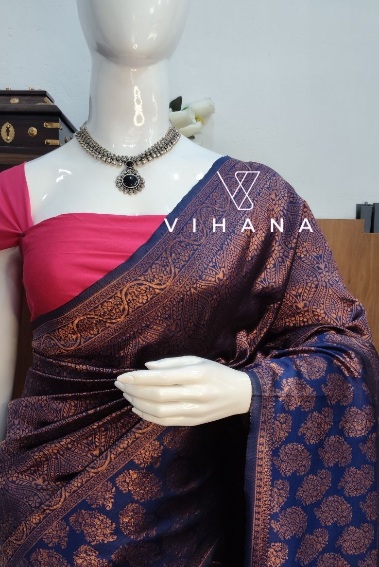 Blue Banarasi Silk Saree - Image 3