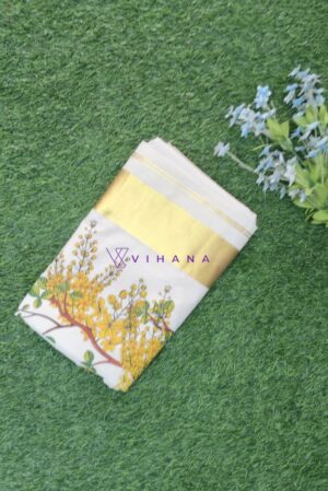 Kerala Handloom Kanikkonna Printed Set Saree
