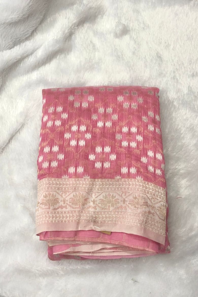 Dusty Pink Cotton Linen Saree - Image 2
