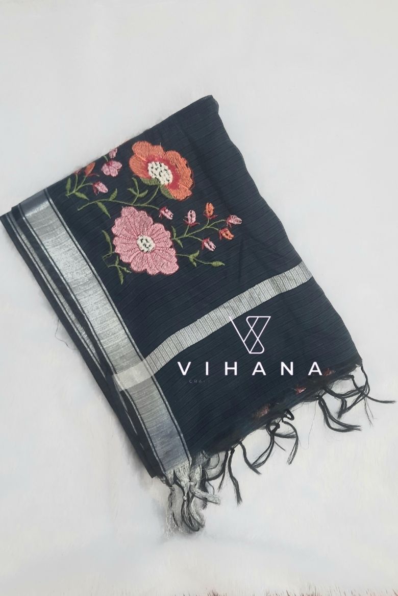 Blueish Grey Kota Doria Organza Silk Saree - Image 2