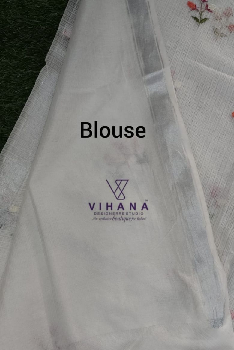 White Kota Doria Organza Silk Saree - Image 6