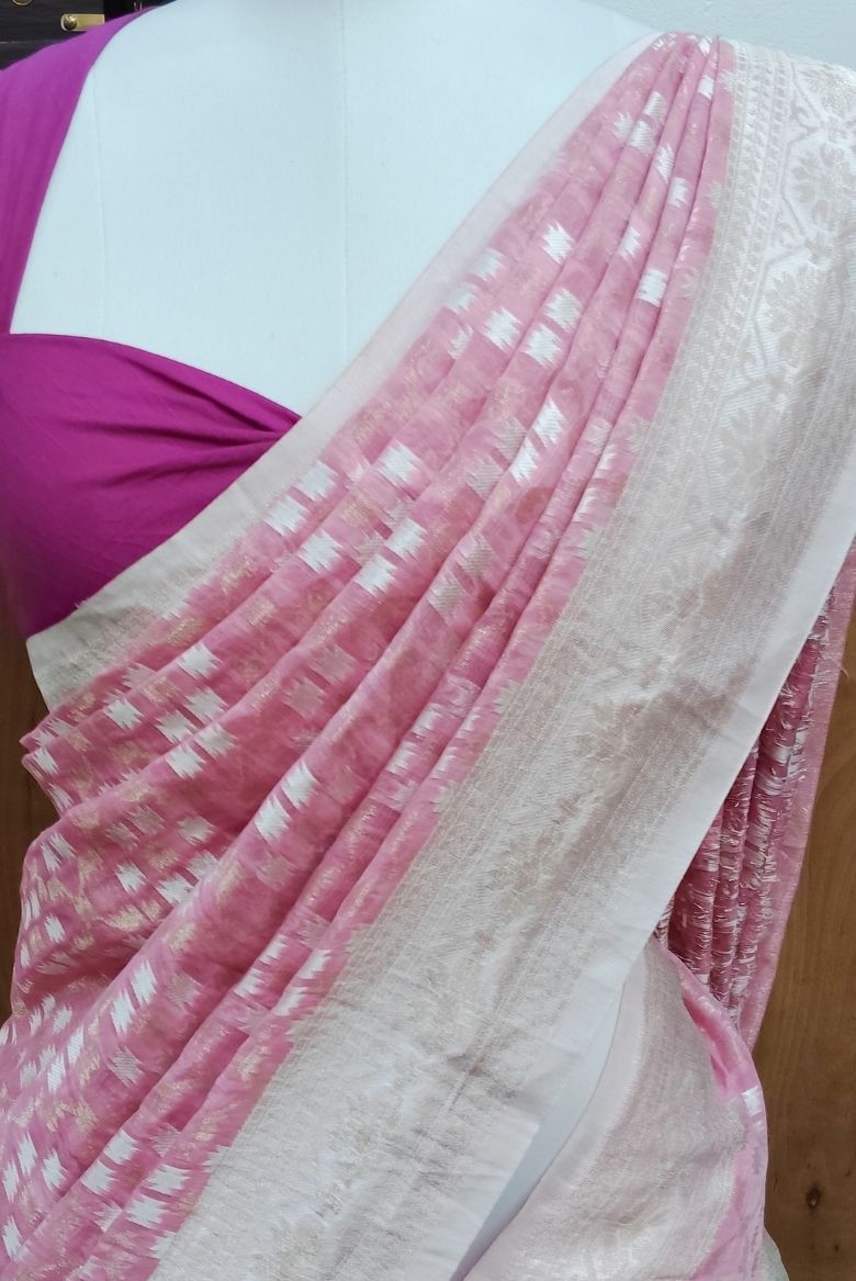 Dusty Pink Cotton Linen Saree - Image 3