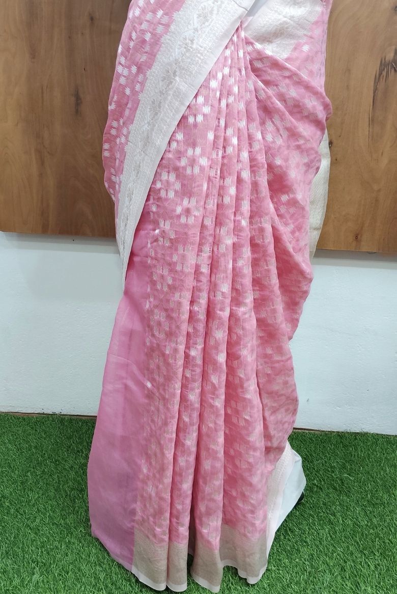 Dusty Pink Cotton Linen Saree - Image 4