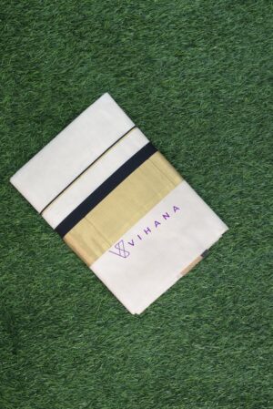 Traditional Kerala Cotton Set Saree with Black and Golden Kasavu Borders