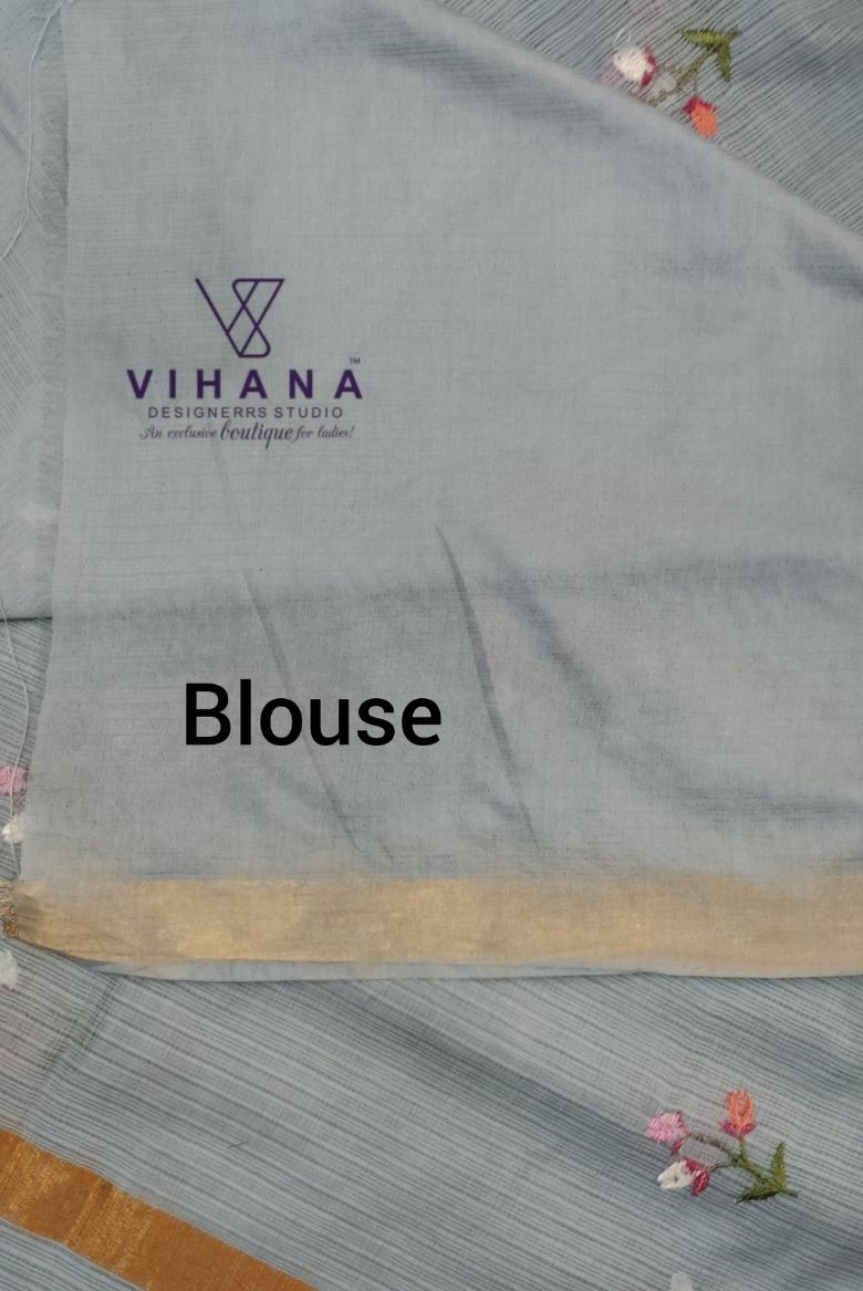 Grey Kota Doria Organza Silk Saree - Image 6