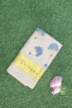 Golden Tissue Set Saree with Floral Bouquet Embroidery