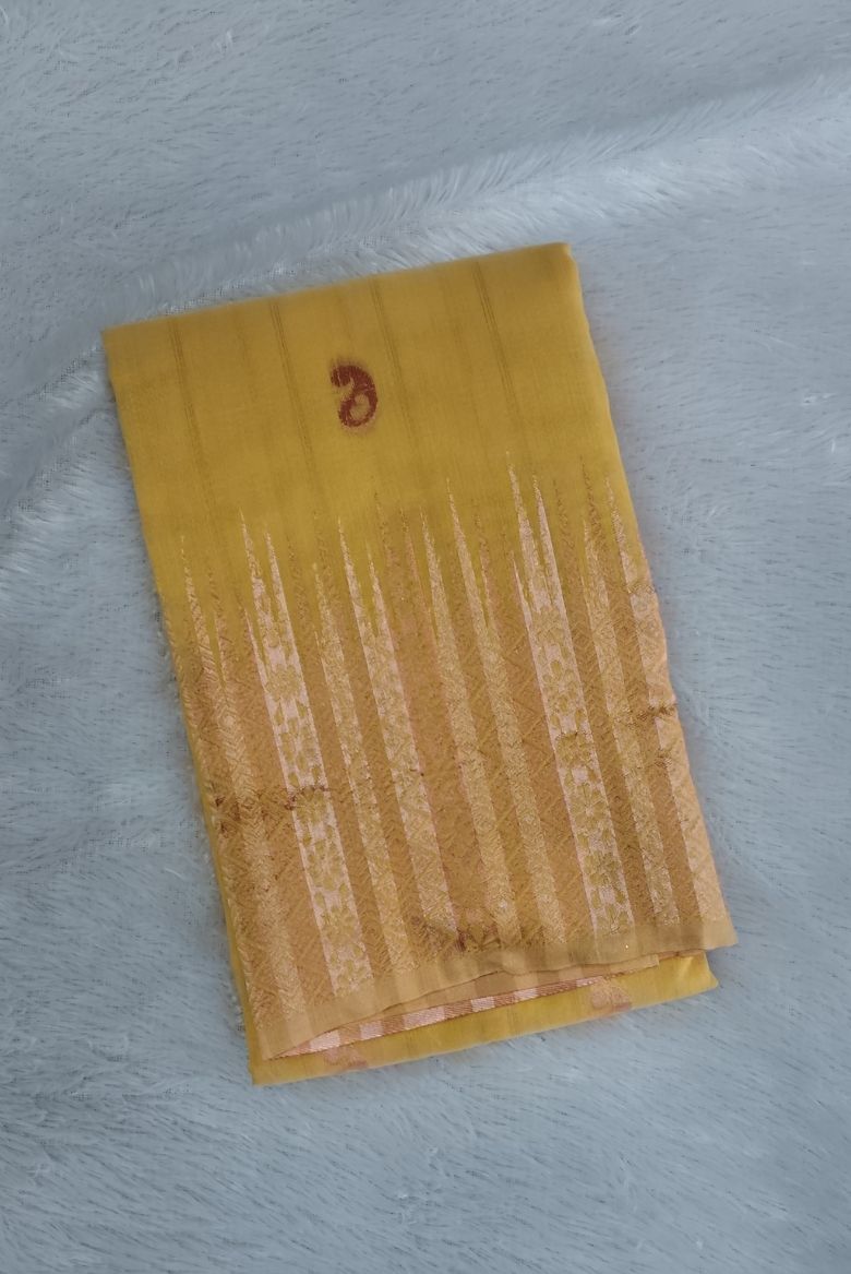 Yellow Cotton Linen Saree - Image 2