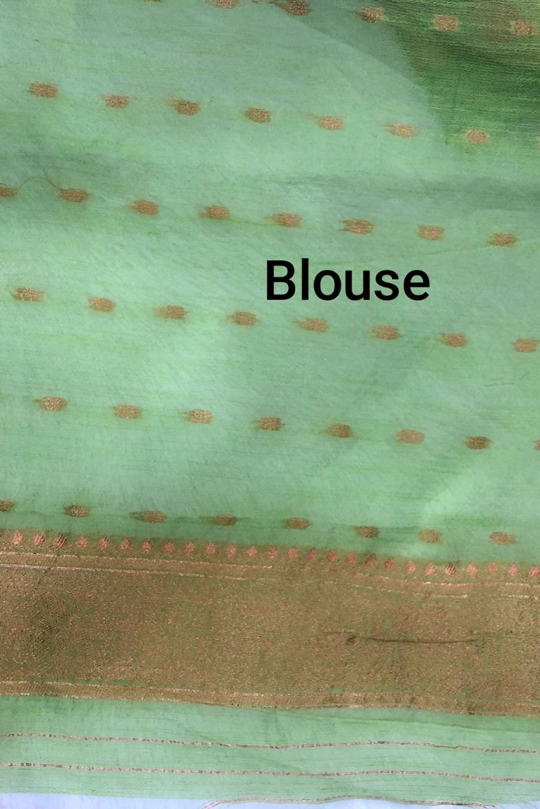 Kanjivaram Inspired Parrot -Green Cotton Linen Saree - Image 5