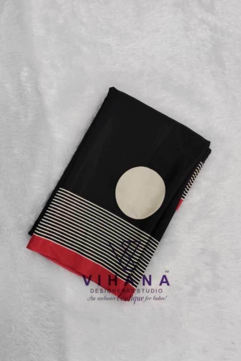 Black Polka Dot Modal Crepe Silk Sareee - Image 2