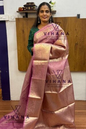 Rose Gold  Mouve Pink Organza Silk Saree