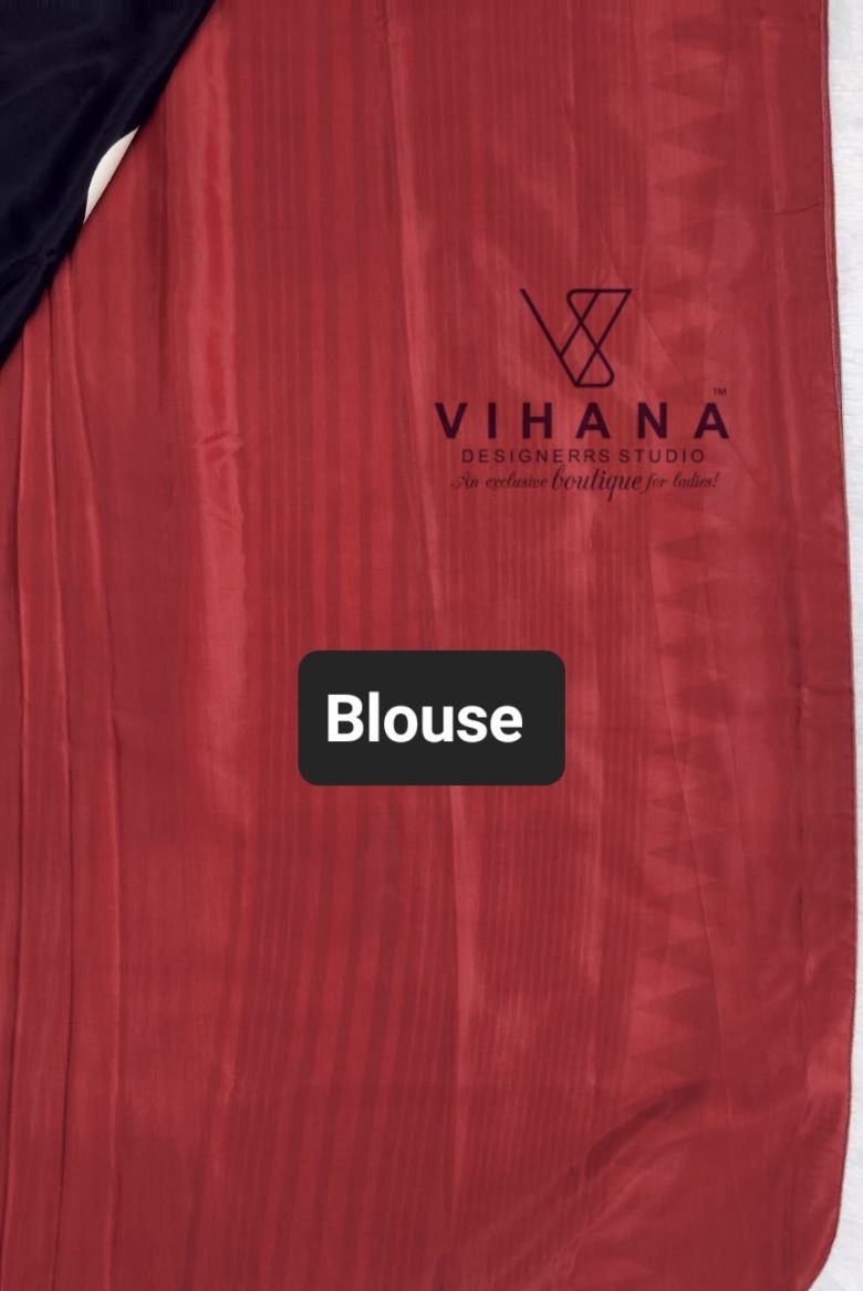 Black Polka Dot Modal Crepe Silk Sareee - Image 5