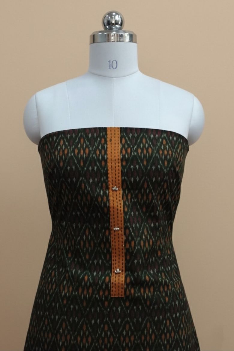 Dark Green Patola Printed Cotton Salwar Suit Material - Image 6