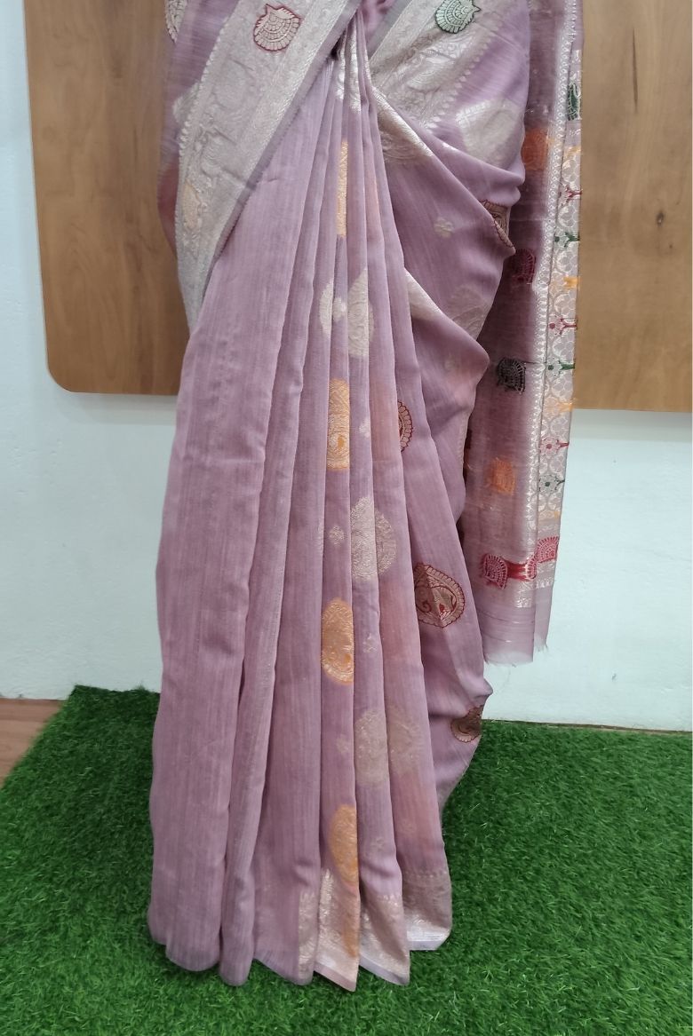 Dusty Mouve Semi Kanjivaram Saree - Image 4