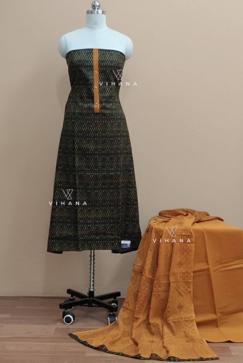 Dark Green Patola Printed Cotton Salwar Suit Material