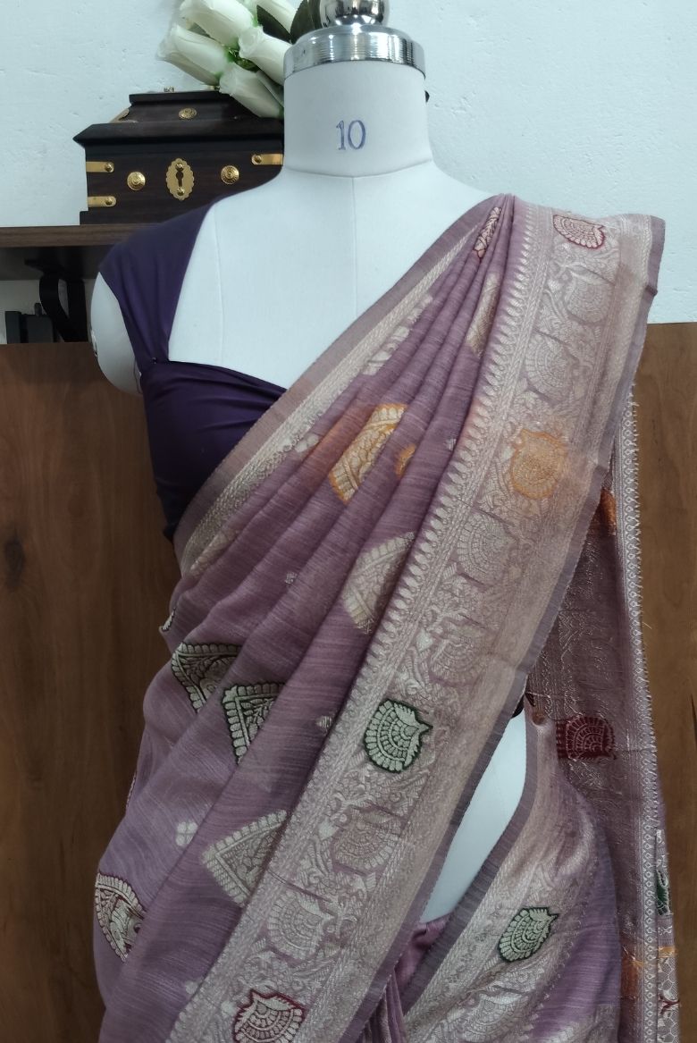 Dusty Mouve Semi Kanjivaram Saree - Image 3