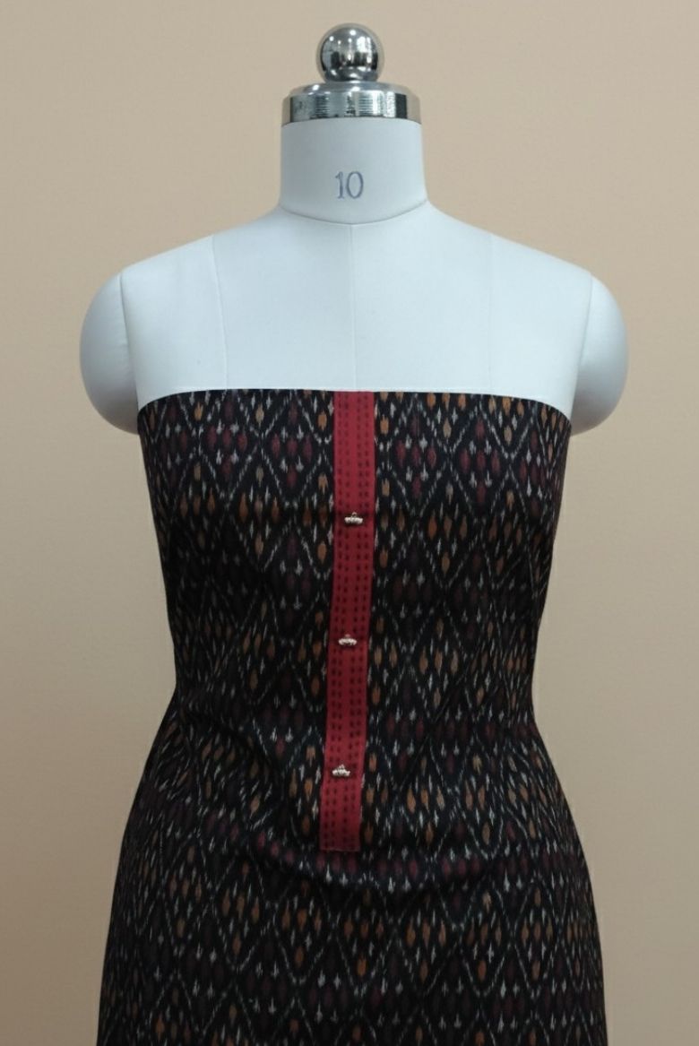 Earthy Black Patola Printed Cotton Salwar Suit Material - Image 6