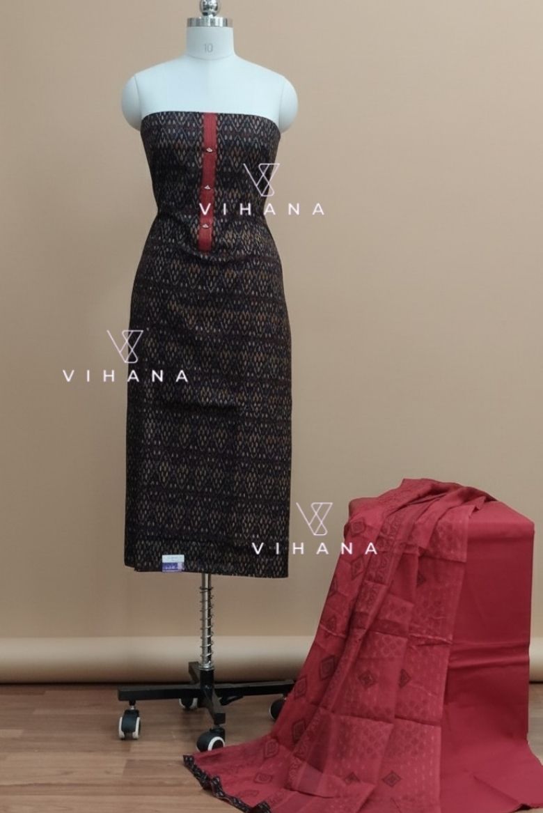 Earthy Black Patola Printed Cotton Salwar Suit Material