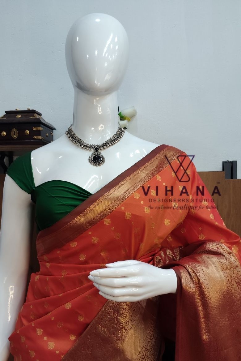 Orange Kanjivaram Silk Saree - Image 3