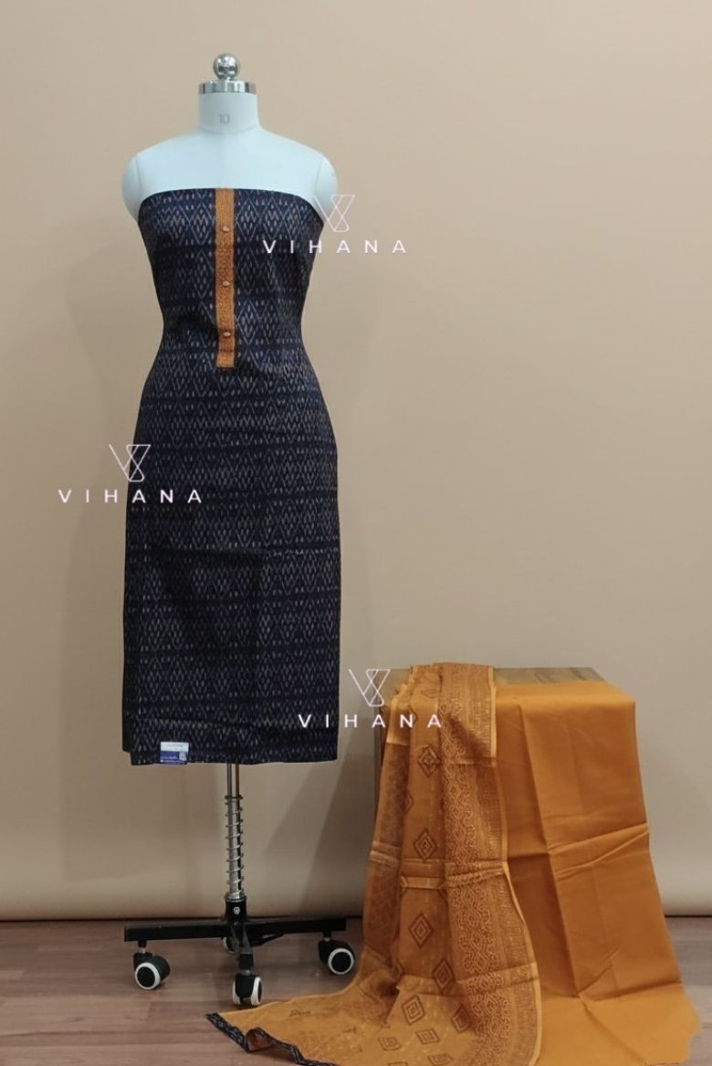 Classic Blue Patola Printed Cotton Salwar Suit Material