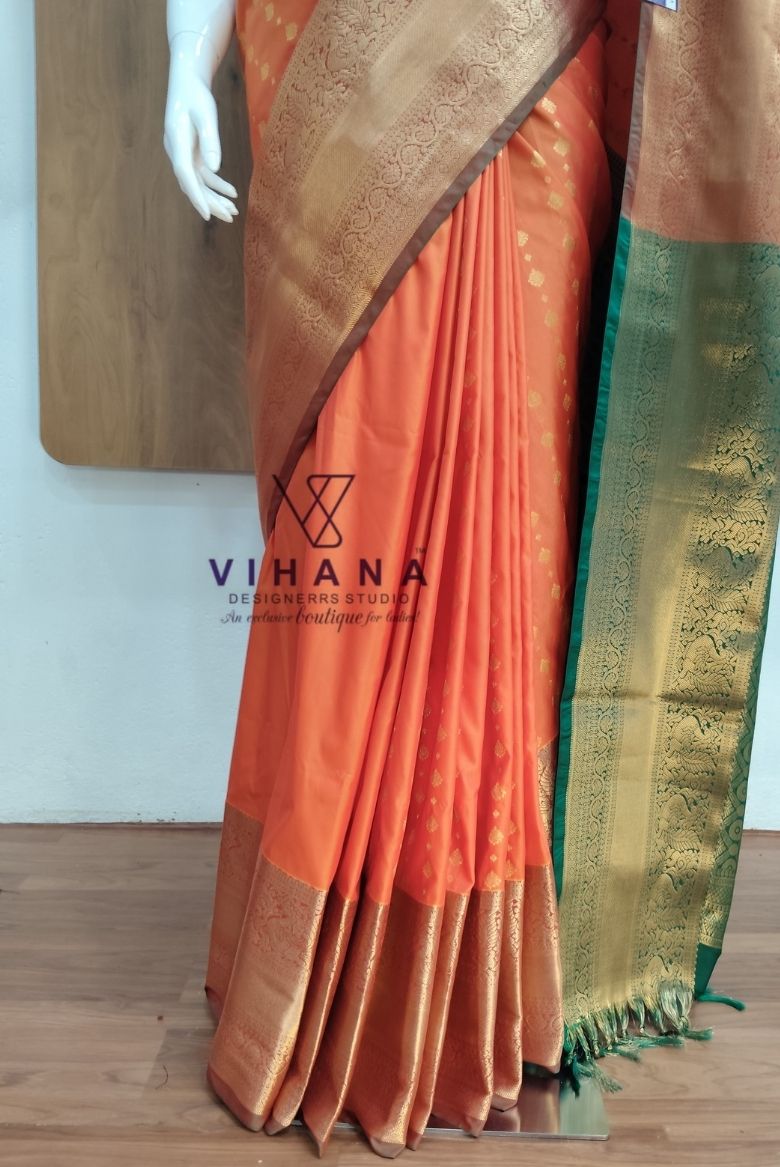 Orange Kanjivaram Silk Saree - Image 4