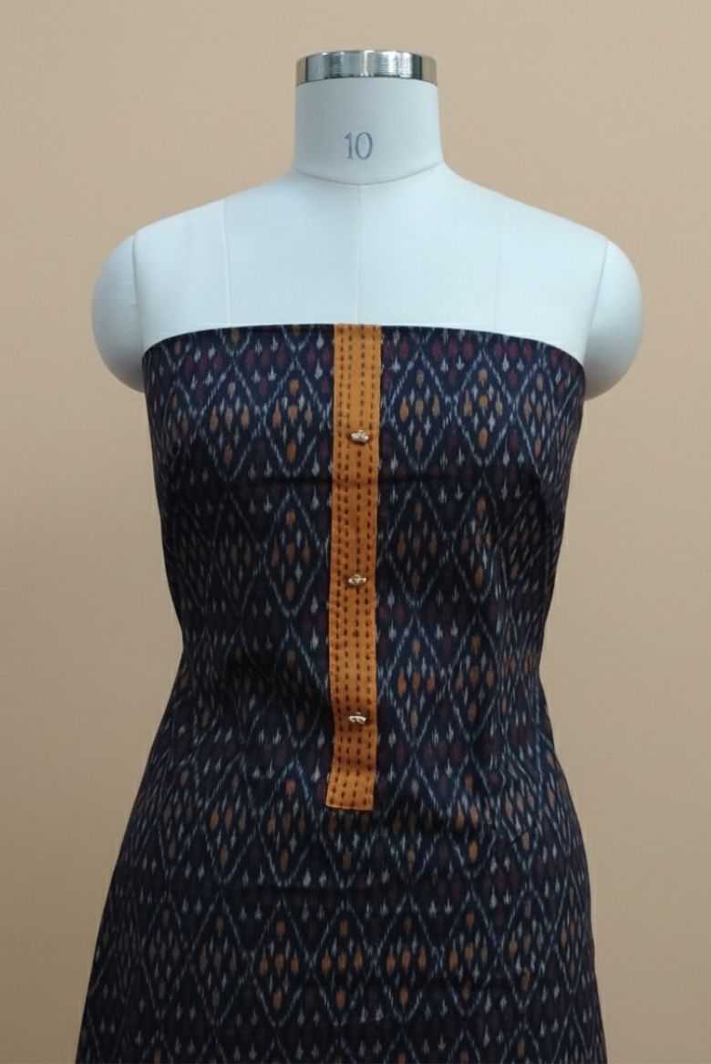 Classic Blue Patola Printed Cotton Salwar Suit Material - Image 6