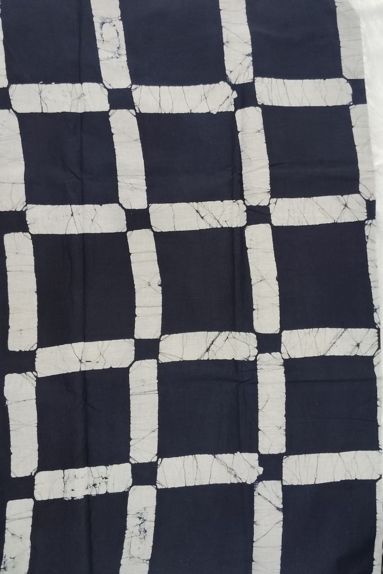 Navy Blue Hand Block Printed Mulmul Cotton Saree - Image 4