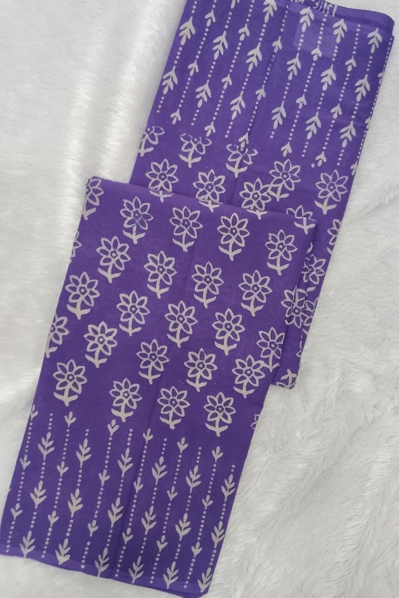 Calming Lavender Hand Block Printed Mulmul Cotton Saree - Image 2