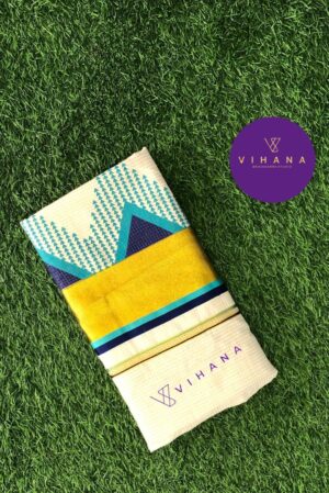 Traditional Kerala Cotton Micro Check Patterned Set Saree with Temple Borders