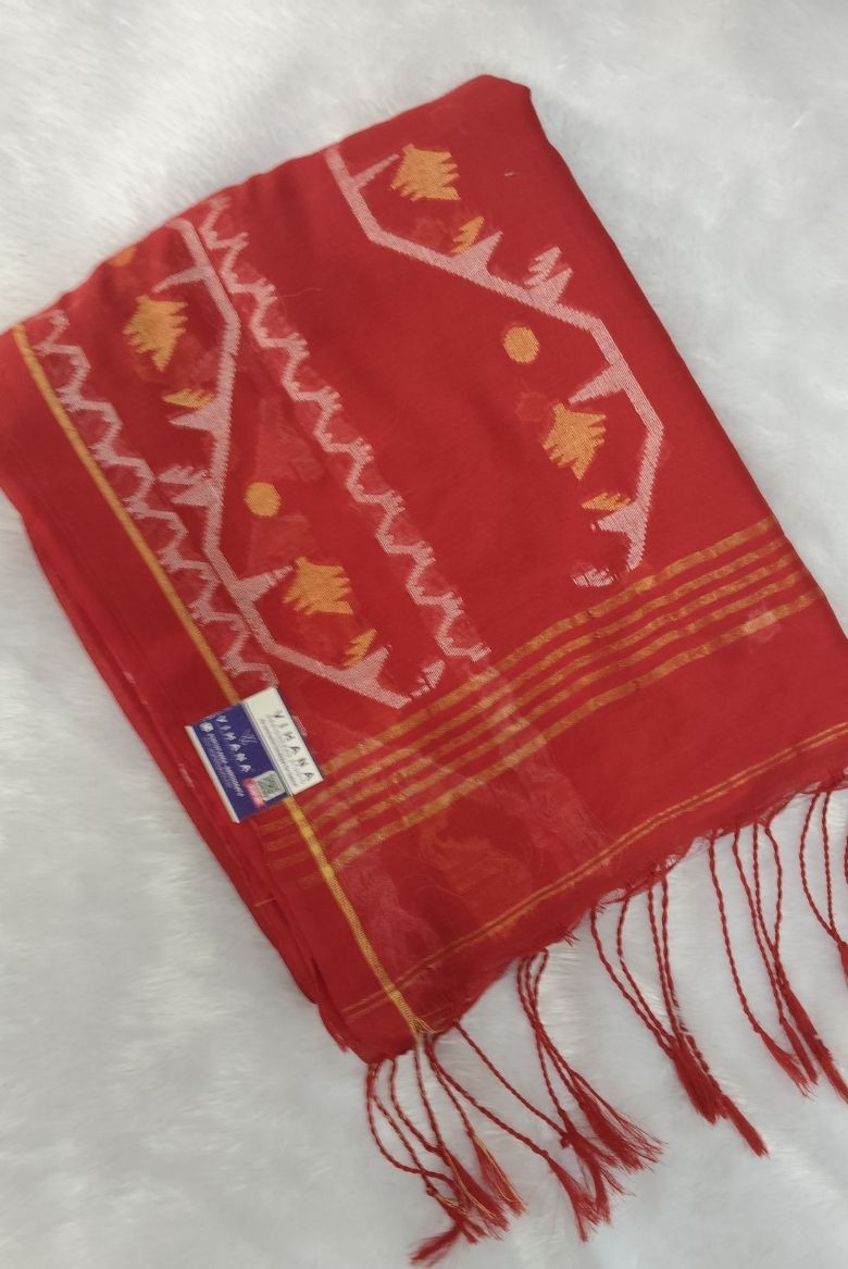 Elegant Red Cotton Saree - Image 2
