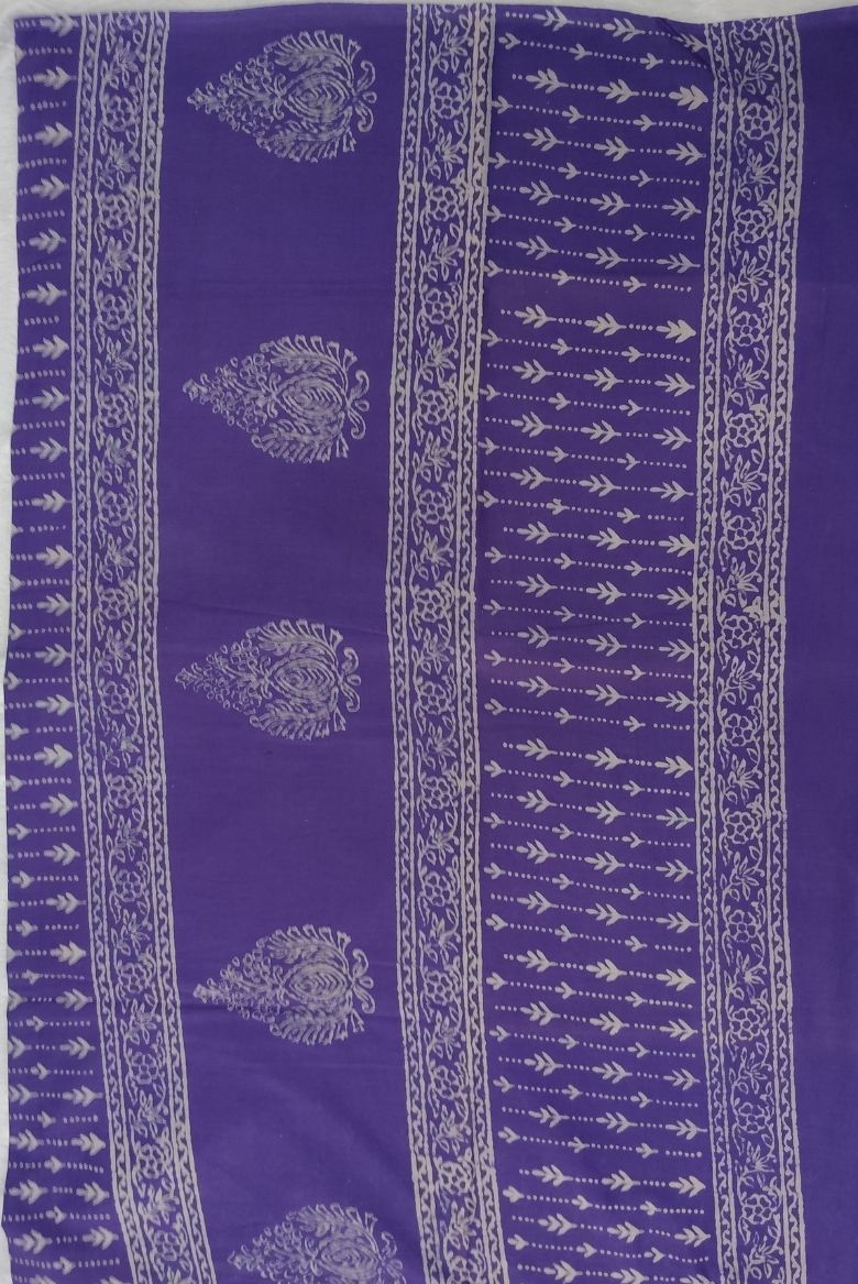 Calming Lavender Hand Block Printed Mulmul Cotton Saree - Image 4