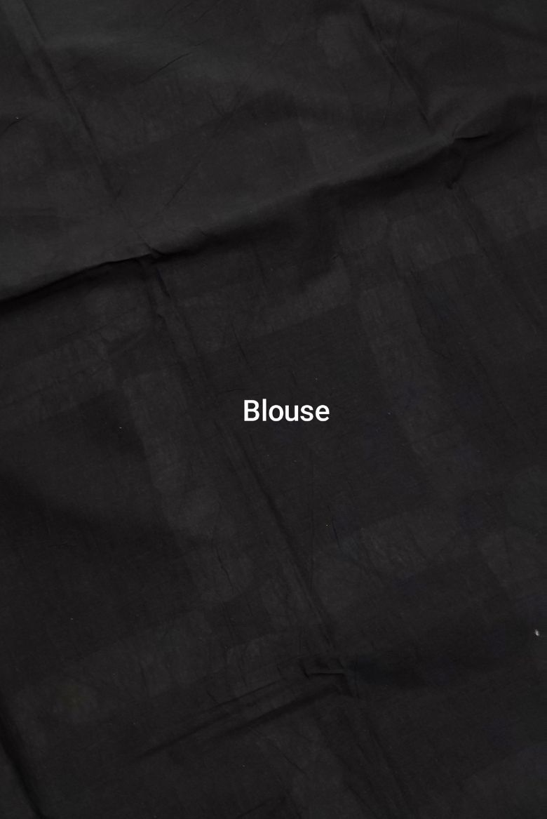 Navy Blue Hand Block Printed Mulmul Cotton Saree - Image 5