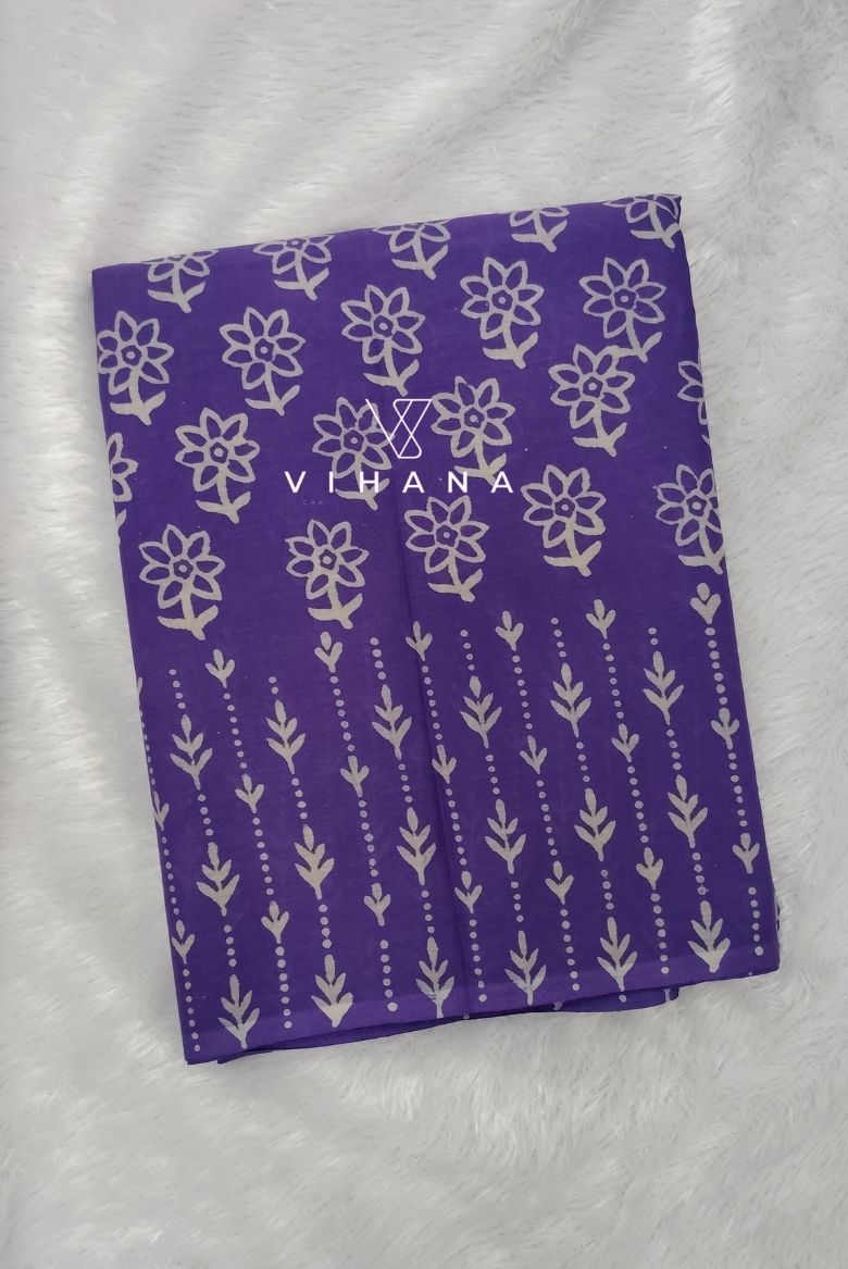 Calming Lavender Hand Block Printed Mulmul Cotton Saree