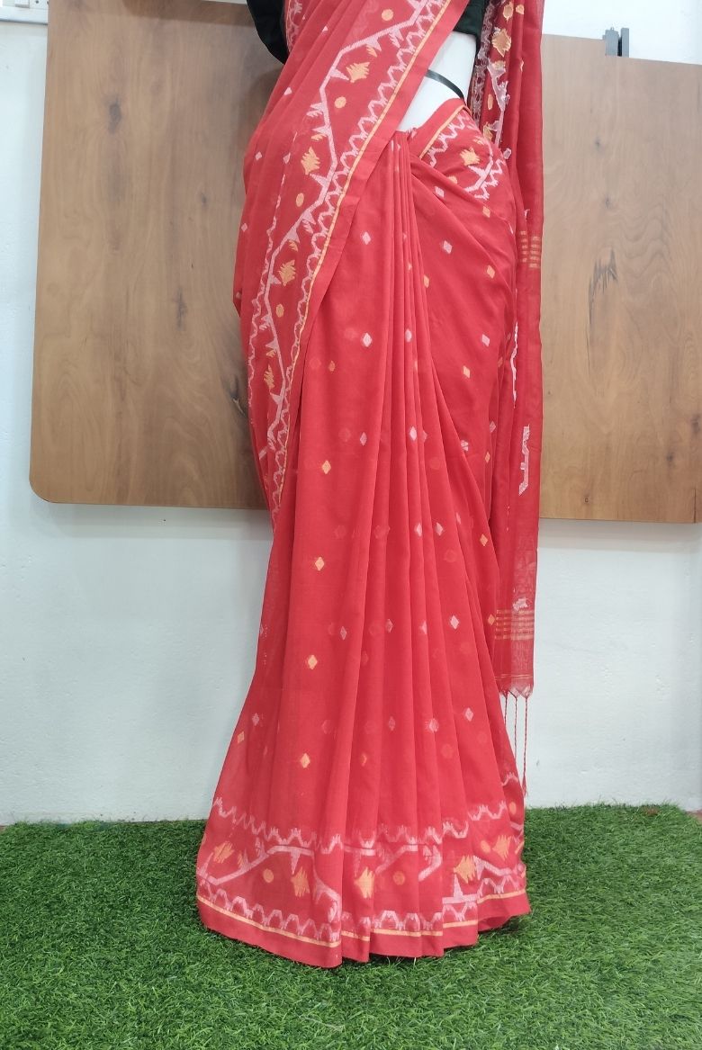 Elegant Red Cotton Saree - Image 4