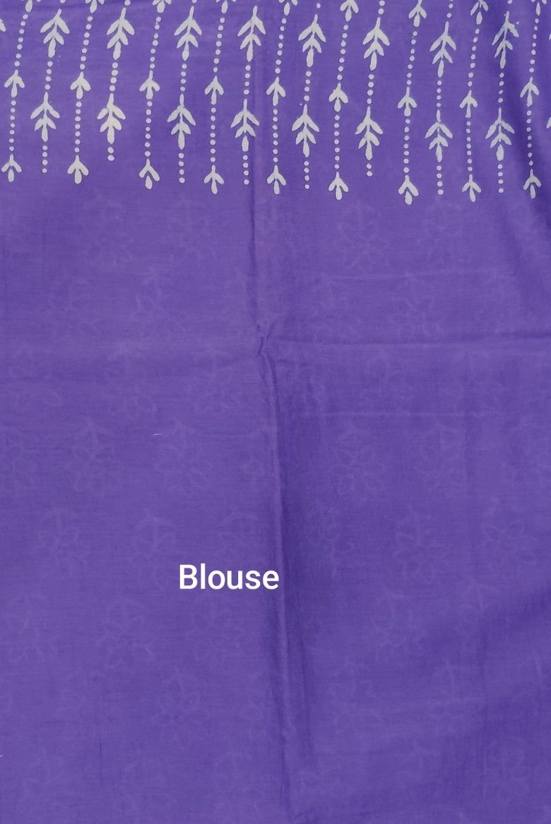 Calming Lavender Hand Block Printed Mulmul Cotton Saree - Image 5