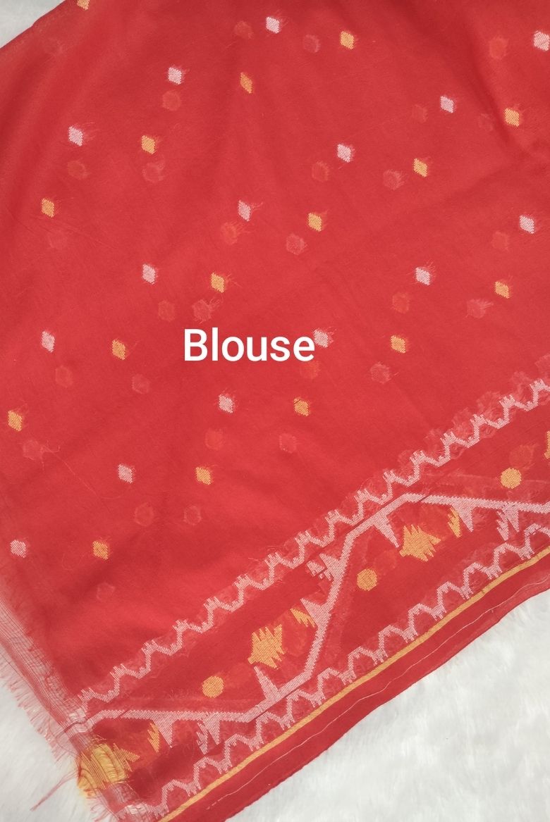 Elegant Red Cotton Saree - Image 5