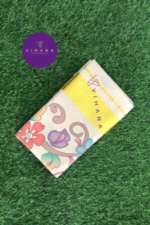 Elegant 3D Floral Digital Print Tissue Saree with Gold Zari Border