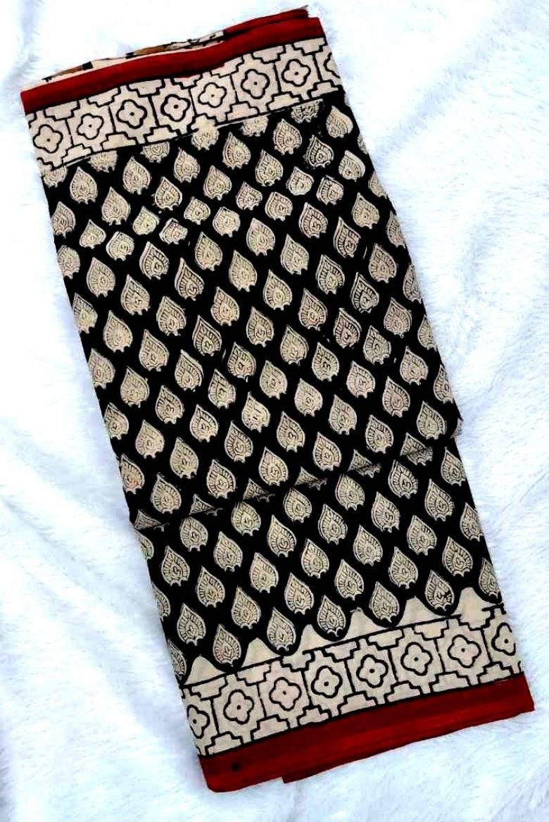 Premium Handcrafted Mulmul Cotton HandBlock Printed Saree - Image 3