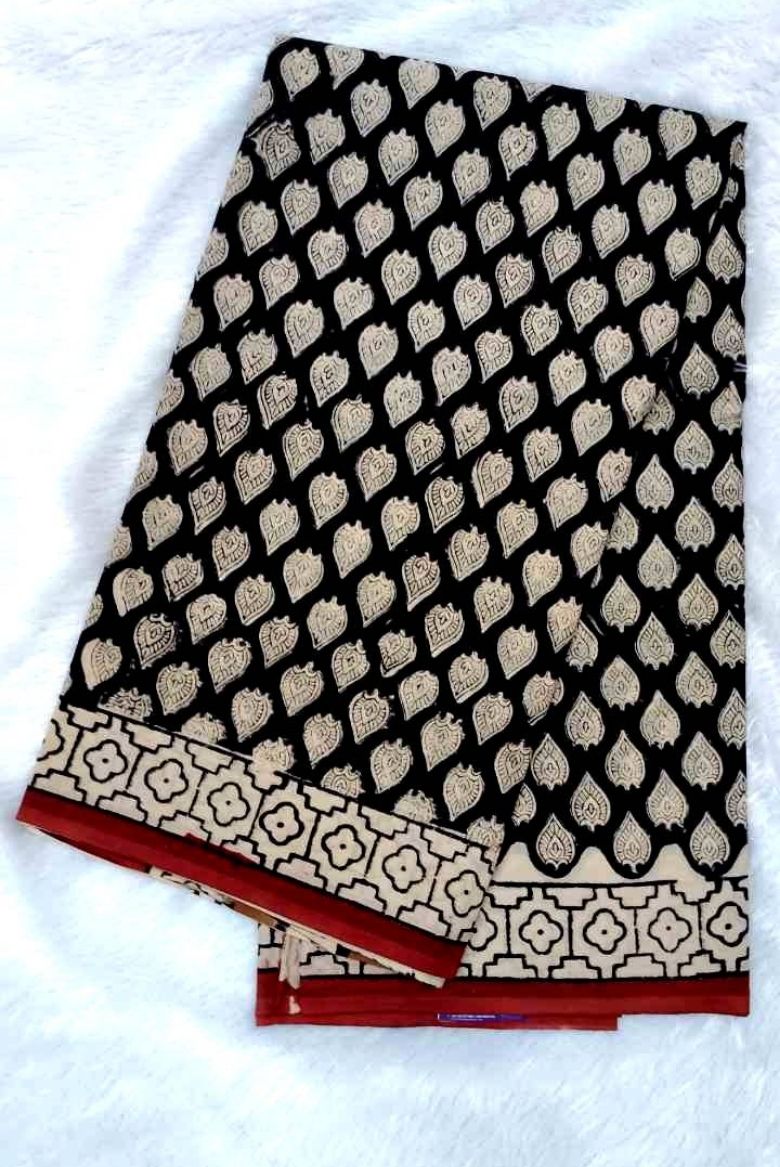 Premium Handcrafted Mulmul Cotton HandBlock Printed Saree - Image 4