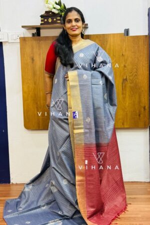 Blueish Grey Bhagalpuri Silk Saree