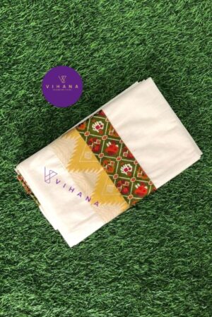 Traditional Kerala Cotton Set Saree with Kalamkari Borders