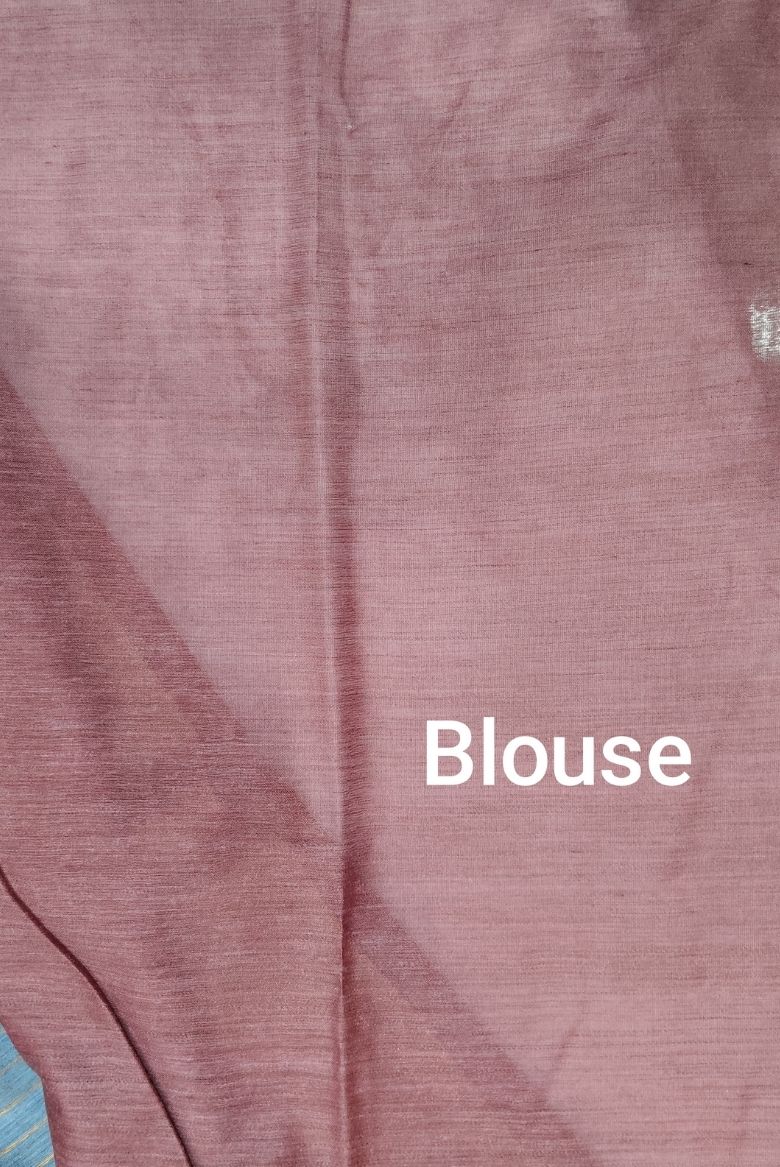 Coral Peach Kota Munga Silk Embroidery Saree - Image 6