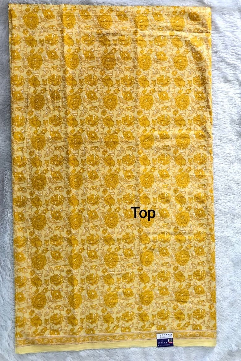Soft Cotton Persian Print Salwar Suit Material – Yellow Floral Print - Image 3