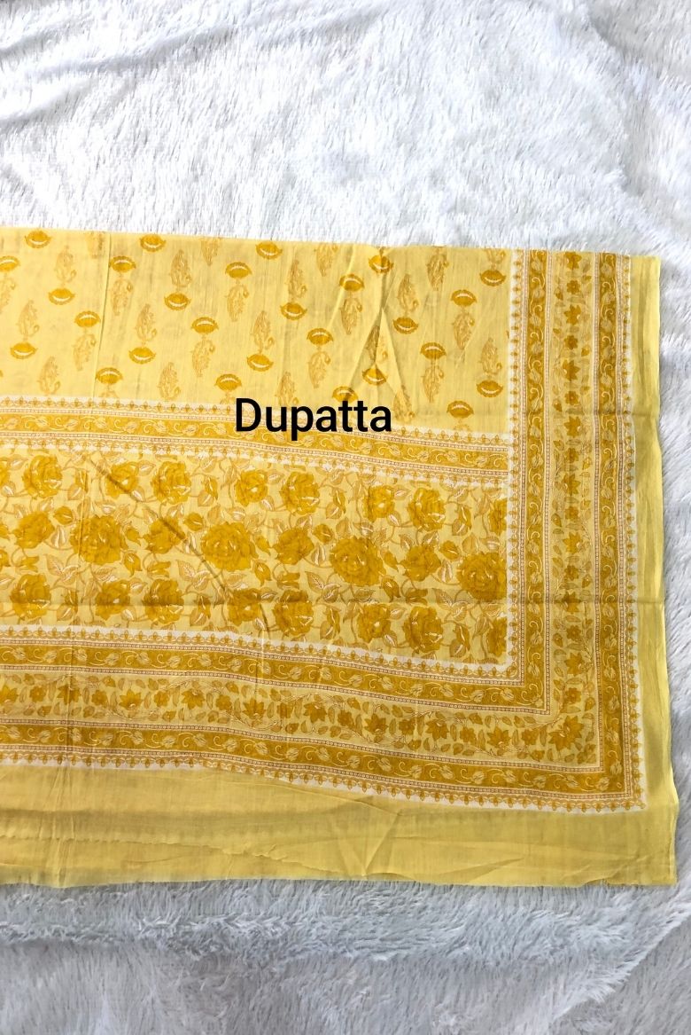 Soft Cotton Persian Print Salwar Suit Material – Yellow Floral Print - Image 5